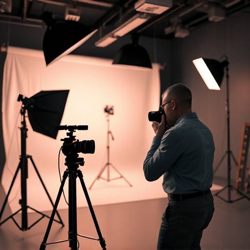 Fotograaf aan het werk in een studio met professionele belichting