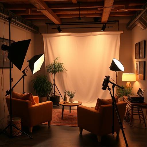Interieur van de fotostudio met sfeervolle verlichting