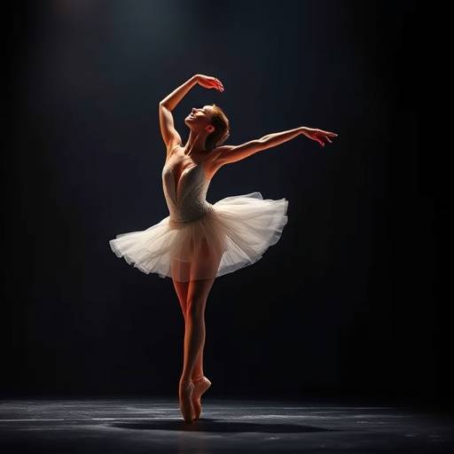 Solofoto van een ballerina in een sierlijke pose op een podium