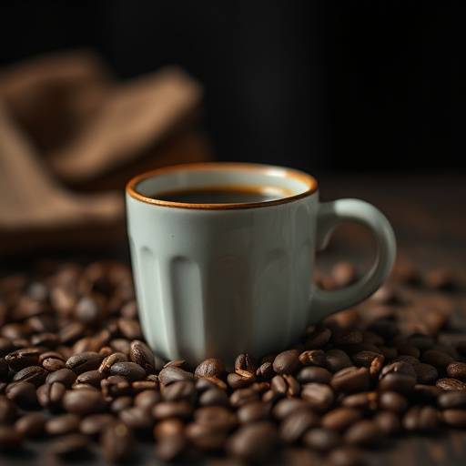 Stillevensfoto van een ambachtelijke kop koffie met verse bonen